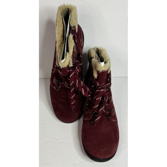 Earth Origins Womens Crowley Ankle Boots Water Repellant Suede Faux Fur Merlot 7 - Picture 7 of 14